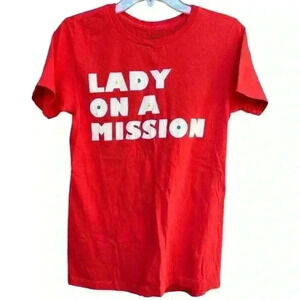 Lady On A Mission Red Orange 100% Cotton Graphic Tee Size XS